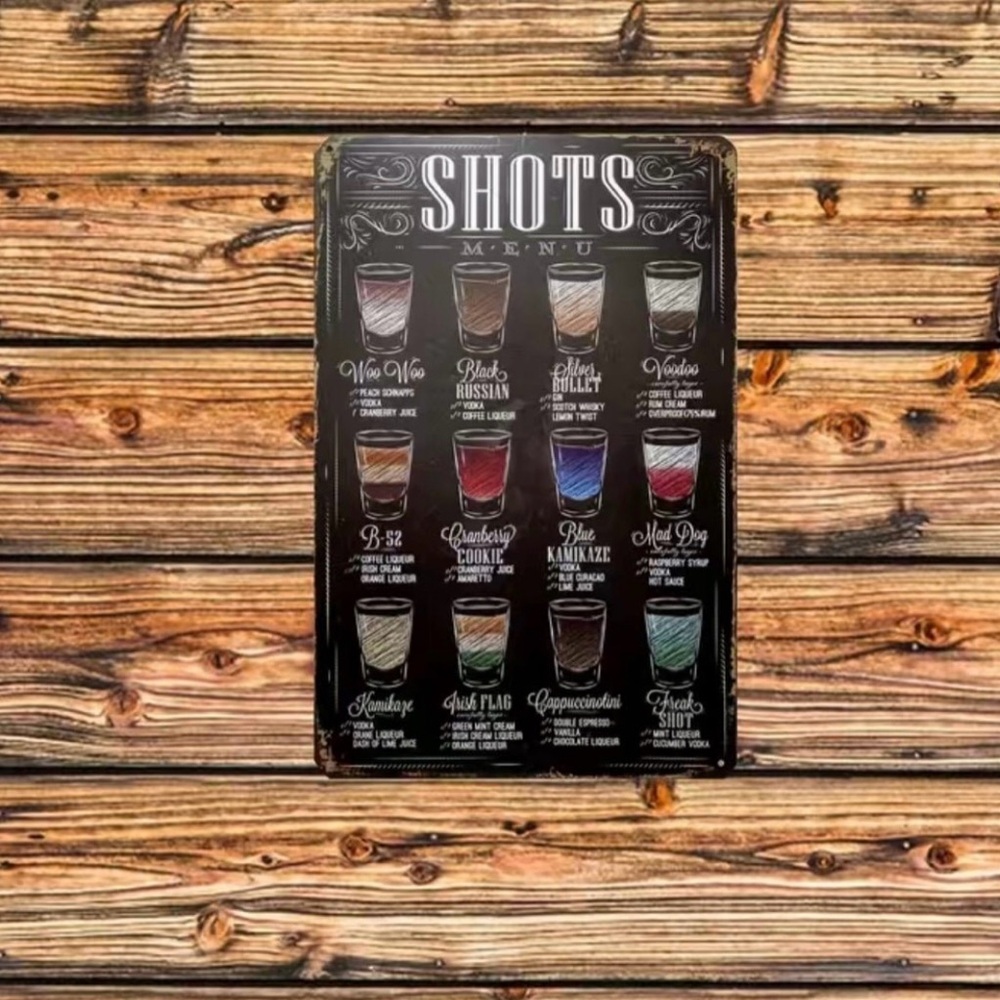 Shots Menu Metal Wall Sign - Picture 2 of 2